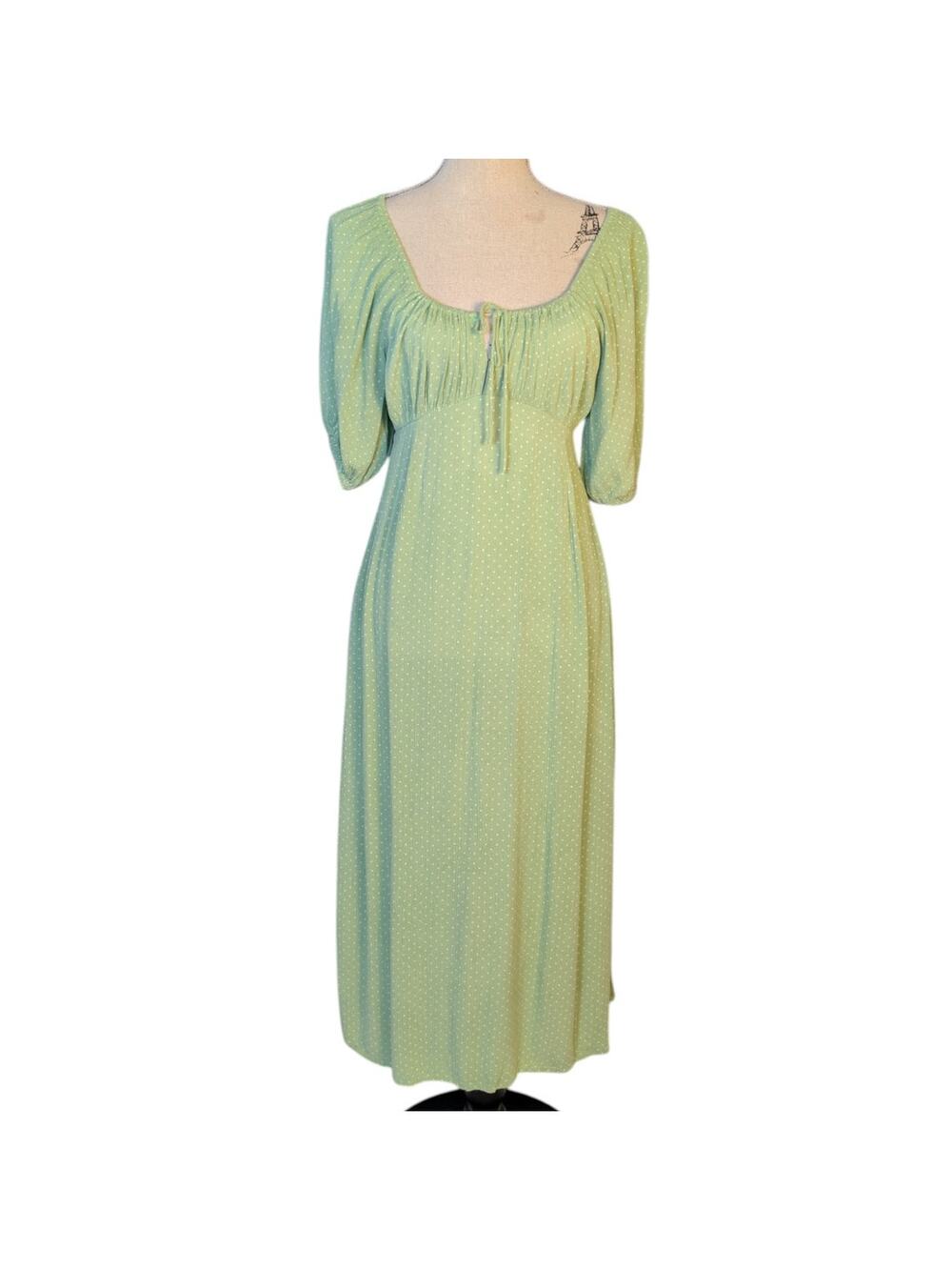 Billabong Green Polka Dot Midi Dress Cottagecore Prairie Boho S